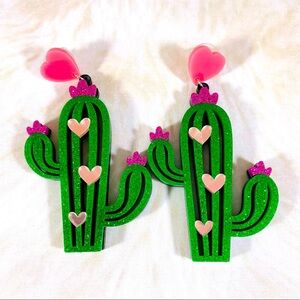 I love cacti earrings laser cut acrylic green and pink